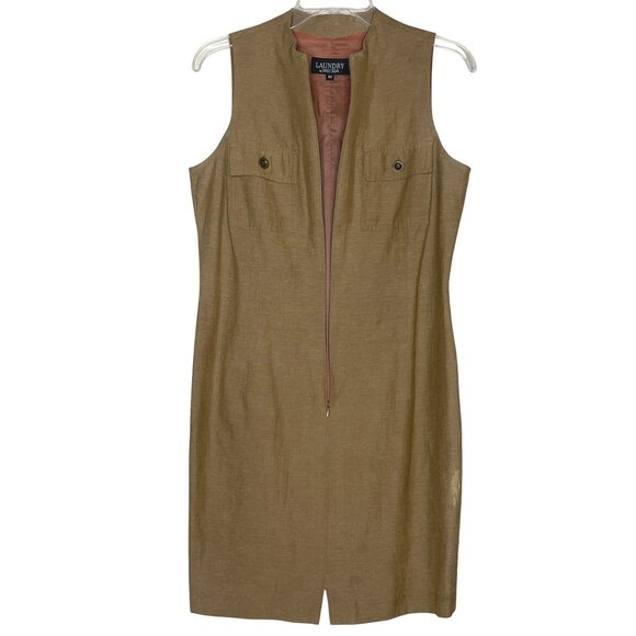 Laundry By Shelli Segal Sleeveless Silk Linen Dress With Button Pockets Size  10 - Picture 3 of 11